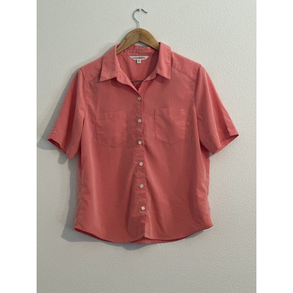 Travel Smith Women’s Short Sleeve Button Down Blouse PM Coral